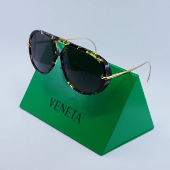 Bottega Veneta BV1273S 005 Sunglasses Havana Gold Geometric Frame, Grey Lenses